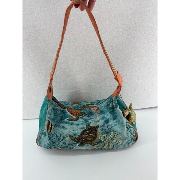 Paul Brent Design Sun & Sand Canvas Purse Handbag Sea Turtles Embellished Beach - Picture 1 of 5